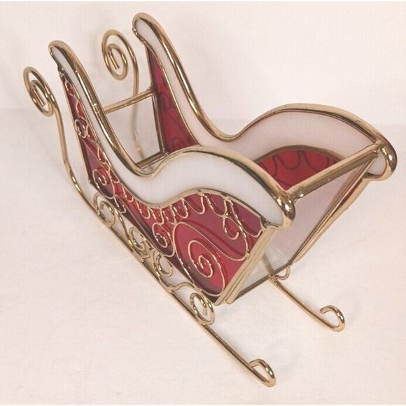 DanDee Christmas Santa Claus Sleigh Two Faux Red Stained...